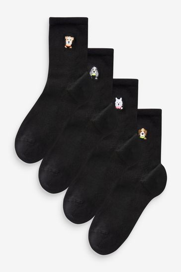 Pack de 4 calcetines tobilleros con diseño bordado de caras de perros