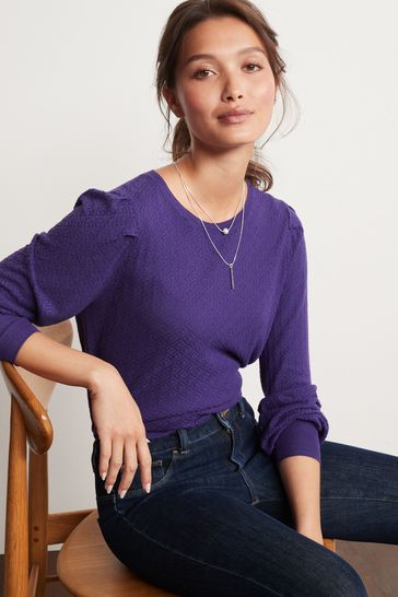 Purple Stitch Detail Crew Neck Jumper