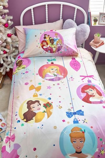 Disney Princess Christmas Pink Reversible 100% Cotton Duvet Cover and Pillowcase Set