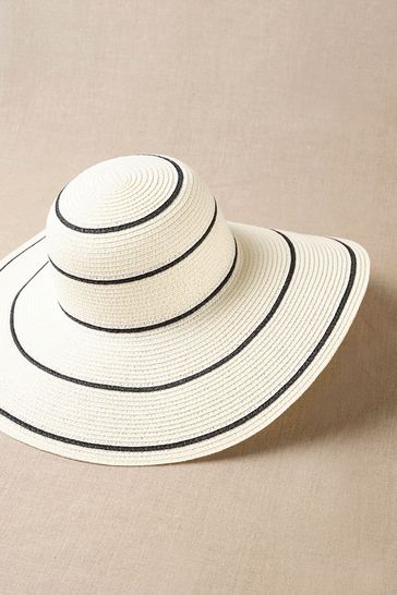 Mint Velvet Beige Striped Wide Brim Hat