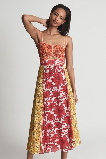 Reiss Red Isla Cut Out Midi Dress