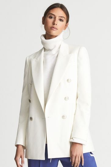 Double breasted best sale white blazer womens