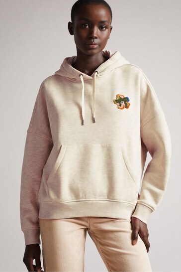 Ted Baker Karrlaa Natural Hoodie With Flower Patch