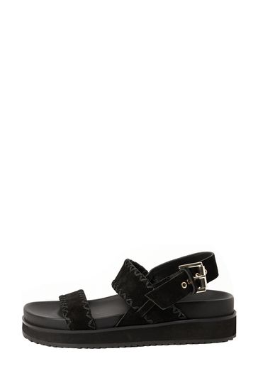 Buy Oliver Bonas Black Whipstitch Leather Flatform Sandals from