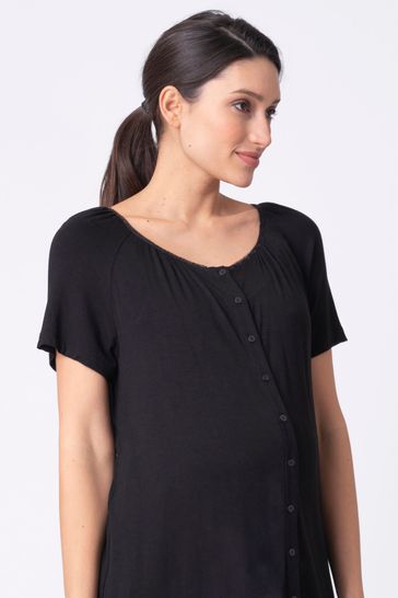 Buy Seraphine Black Button Down Maternity Nighties Twin Pack from