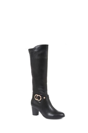 Bellissimo Ladies Black Heeled Knee High Boots