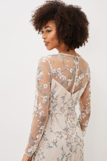 Tatum floral embroidered deals tulle evening dress