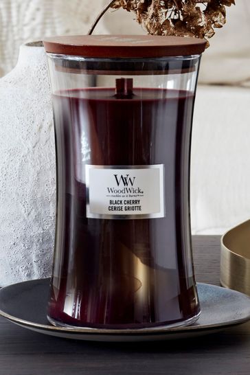 Woodwick Red Large Hourglass Black Cherry Scented Candle