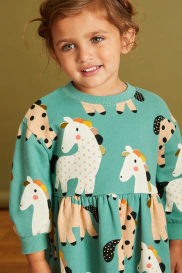 Teal Unicorn Printed Sweat Dress 3mths 7yrs