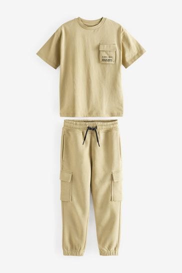Cement Neutral Utility Short Sleeve T-Shirt and Cargo Jogger Set (3-16yrs)