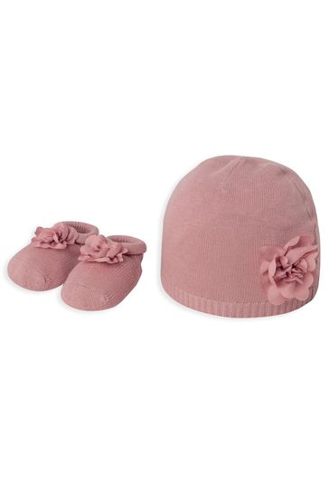 Mamas & Papas Girls Pink Flower Knit Hat and Booties