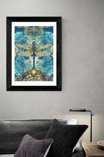 East End Prints Teal Blue Spirited Dragonfly Print by Becca Who