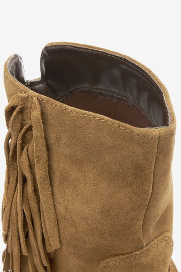 Buy Tan Brown Western Cowboy Fringe Ankle Boots from Next Luxembourg