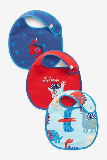 Red And Blue Dinosaur 3 Pack Baby Bibs