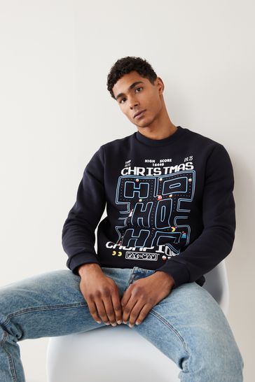 Buy Navy Blue Christmas Pac Man Sweatshirt Jumper from Next Luxembourg