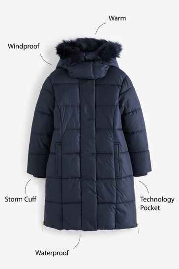 Ladies navy puffa coat clearance