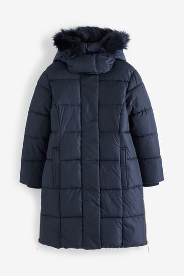 Clarks Navy Blue Girls Navy Long Line Puffa Coat