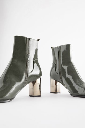 Block-heeled ankle boots - Light grey/Snakeskin-patterned - Ladies | H&M IN