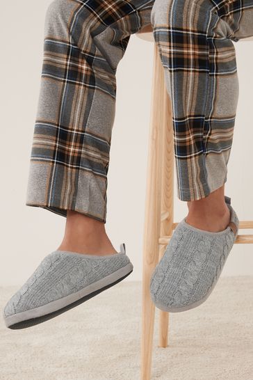 Light Grey Knitted Mule Slippers