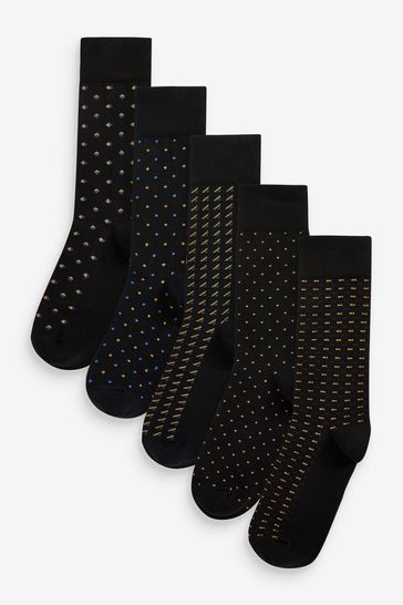 Black/Gold 5 Pack Pattern Socks