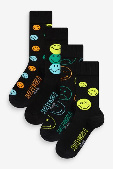 Black Smiley Pattern 4 Pack License Socks
