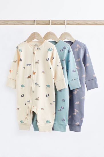 Teal Blue Baby Footless Sleepsuit With Zip 3 Pack (0mths-3yrs)