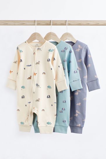 Teal Blue Baby Footless Sleepsuit With Zip 3 Pack (0-3yrs)