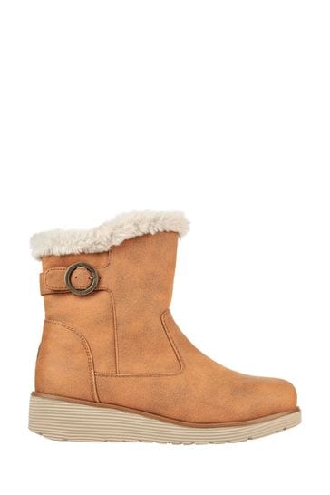Skechers Brown Keepsakes Wedge Comfy Winter Womens Boots