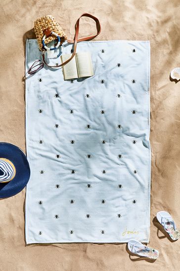 Buy Joules Blue Botanical Bee Cotton Beach Towel from Next Ireland