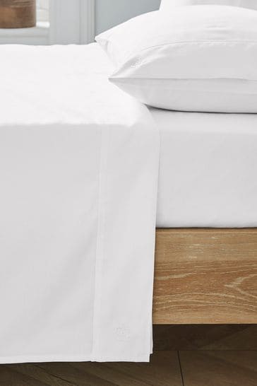 Ted Baker White Silky Smooth Plain Dye 250 Thread Count Cotton Flat Sheet