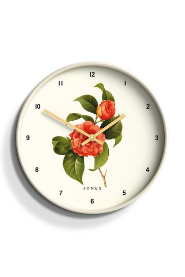 Jones Clocks White White Botanical Design Wall Clock