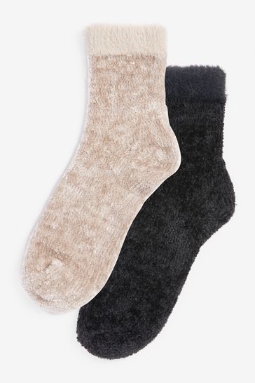 Black/Neutral Velvet Cosy Socks 2 Pack