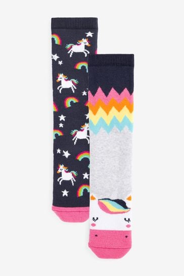 Navy Blue 2 Pack Thermal Cotton Rich Unicorn Welly Socks