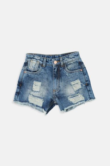 Distressed blue denim shorts sale