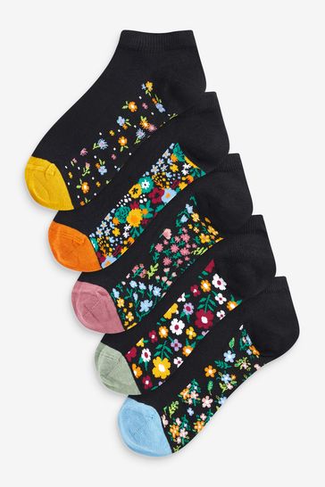 Buy Black Patterned Footbed Trainer Socks 5 Pack from Next Netherlands