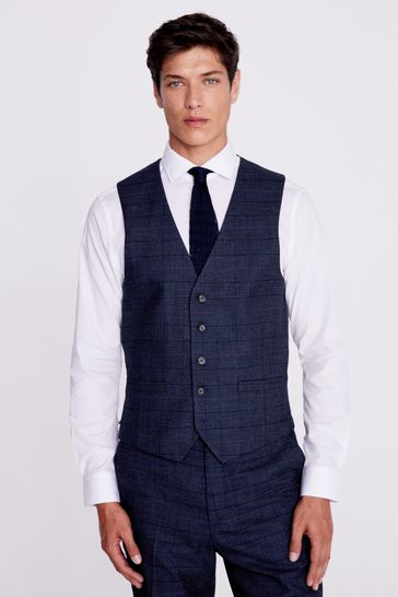 MOSS Navy Blue Check Suit Waistcoat