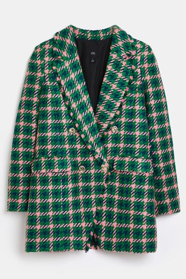 River Island Green Medium Check Boucle Jacket