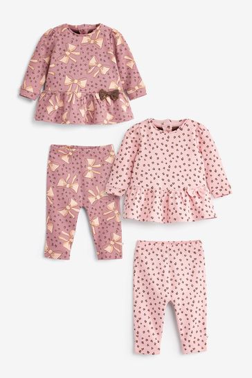 Chocolate Brown/Pink 4 Piece Baby Wrap Tops And Leggings Set