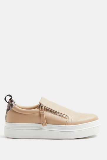 River Island Womens Cream Side Zip Slip On Trainers
