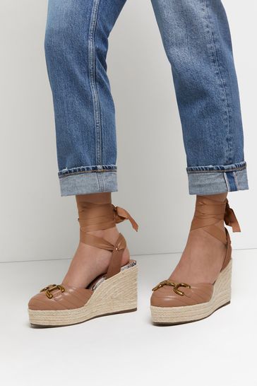 River Island Cream Beige Light Buckle Two Part Wedges