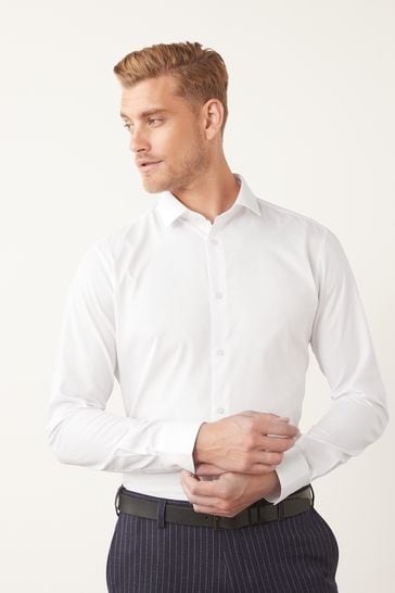 White Slim Fit Single Cuff Easy Iron Oxford Shirt
