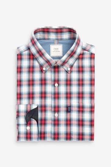 Red/White Check Regular Fit Single Cuff Next Easy Iron Button Down Oxford Shirt