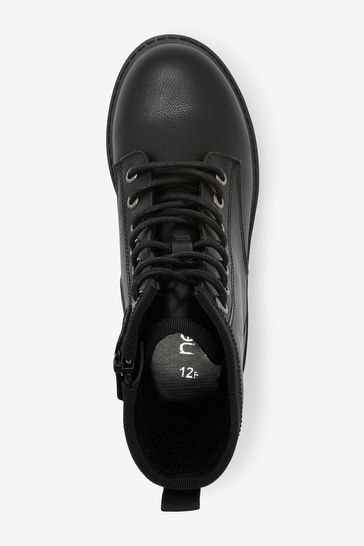 Wide fit black borg new arrivals lined lace up boots