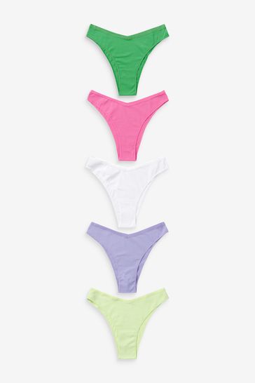 Pink/Green Extra High Leg Cotton Knickers 5 Pack