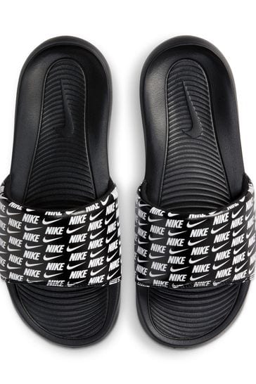 Nike slides hotsell white and black