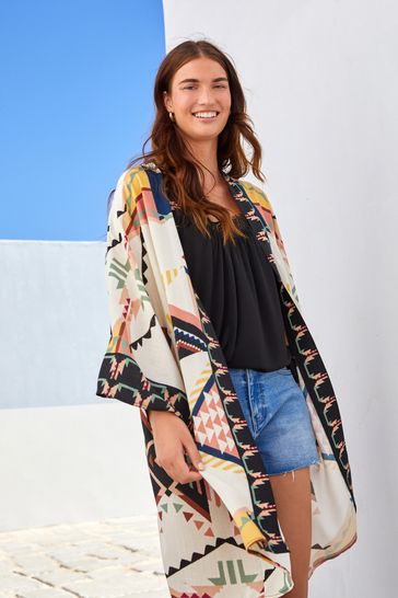 Buy Cream Aztec Longline Kimono Cover Up from Next Bahrain