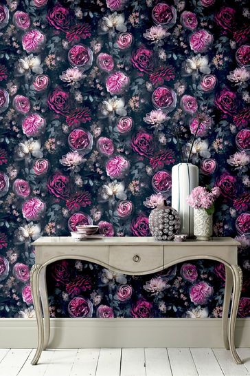 Arthouse Purple Dark Magic Multi Floral Wallpaper Sample Wallpaper