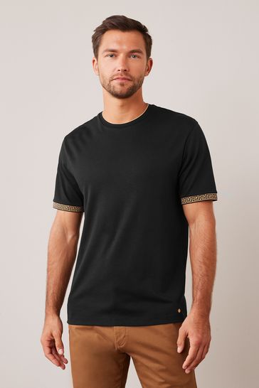 Black/Gold Cuff Regular Fit Pattern T-Shirt