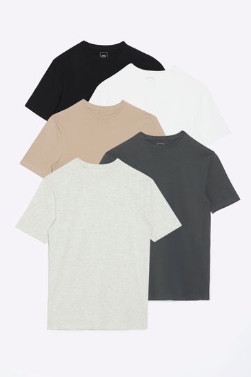 River Island Black Muscle Fit T-Shirt 5 Packs