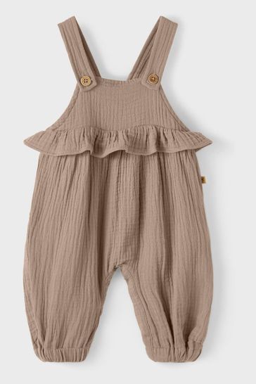 Lil Atelier Baby Girls Mustard Yellow Frill Loose Dungarees
